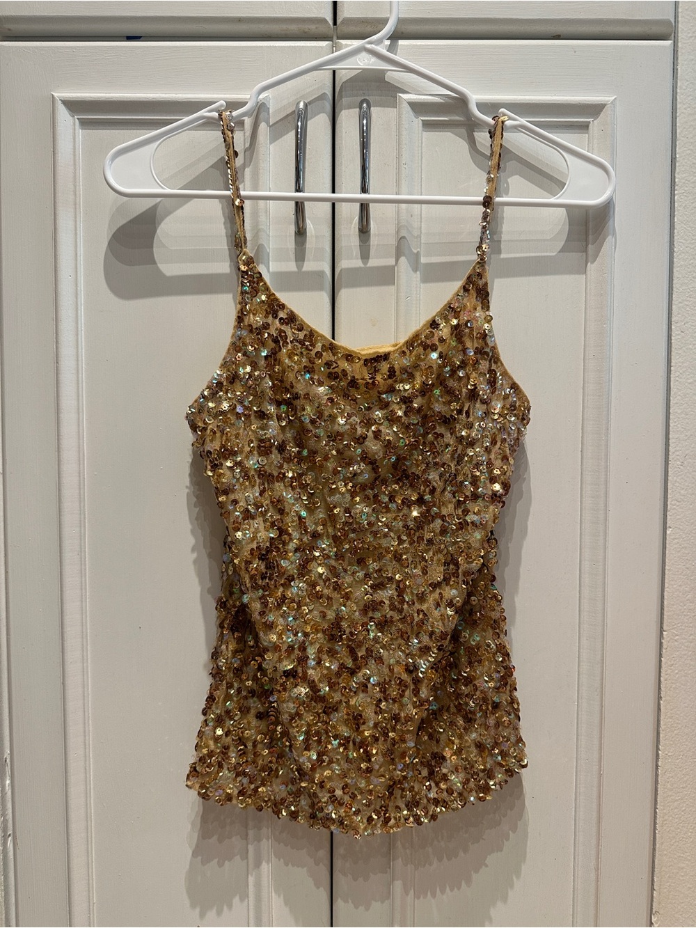Bronze brown sequin scoop neck spaghetti strap top